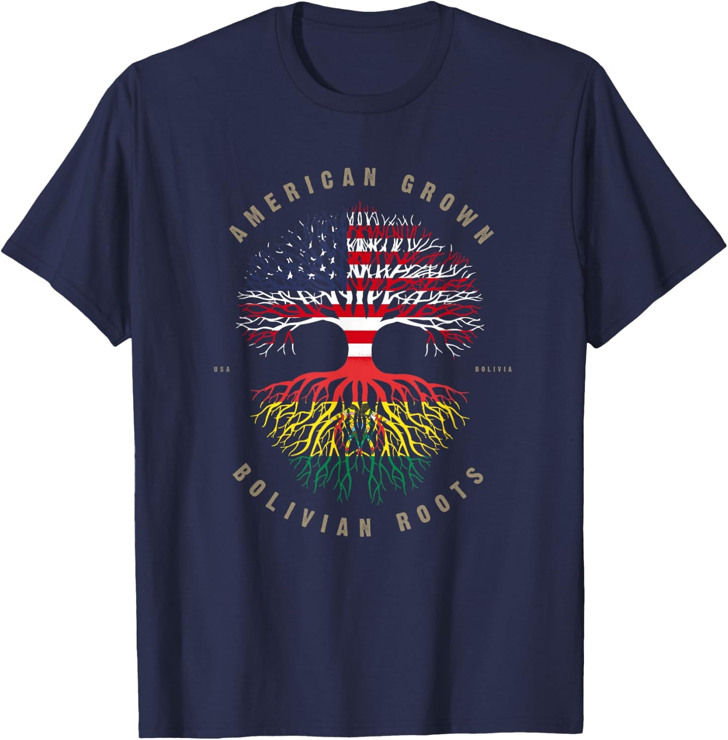 American Grown Bolivian Roots Bolivia Flag T-Shirt - T-Shirt | Navy