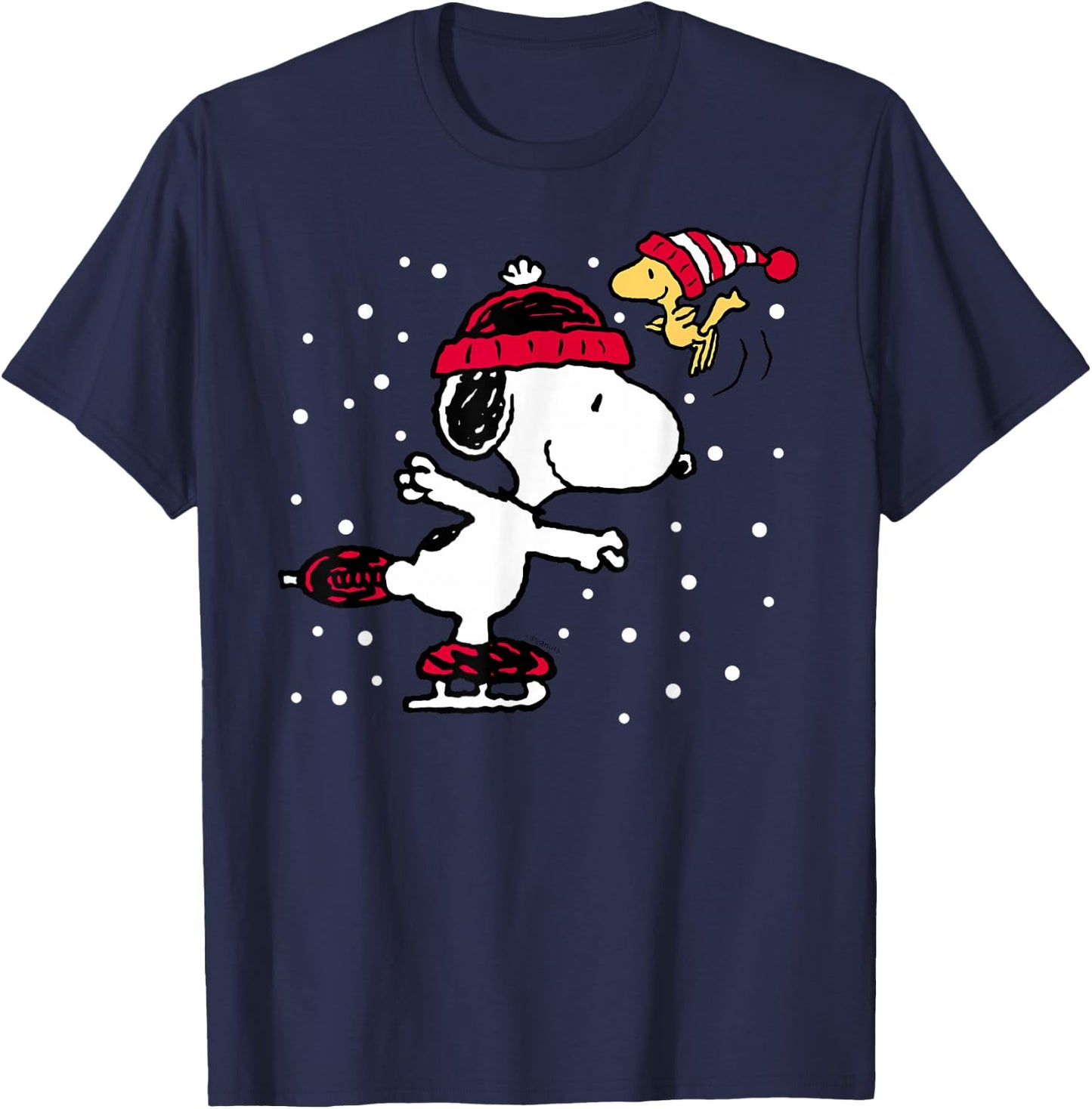 Peanuts Snoopy and Woodstock Skate Holiday Short Sleeve T-Shirt - T-Shirt | Navy