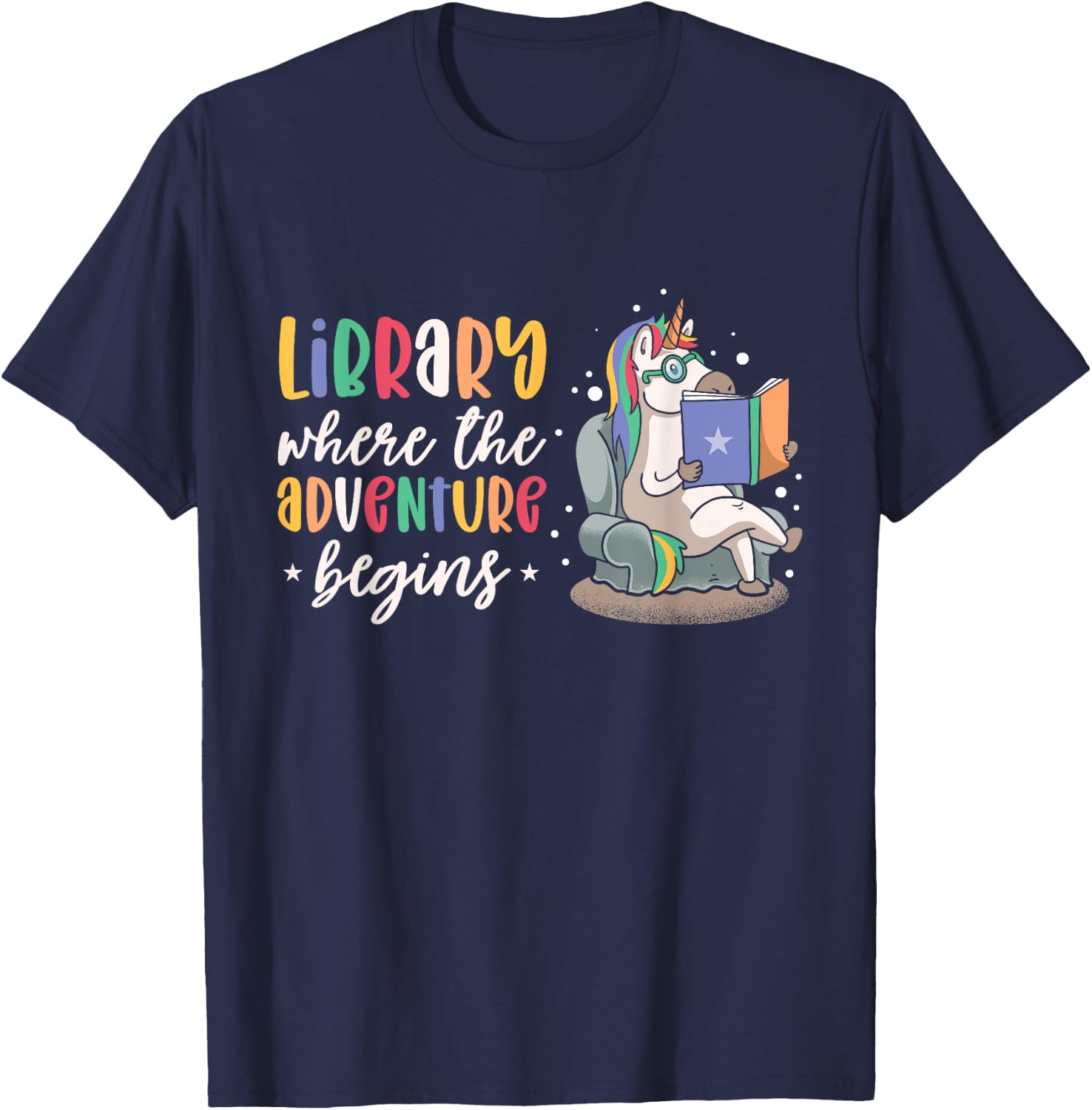 Librarian book Reader Reading Unicorn adventure T-Shirt - T-Shirt | Navy