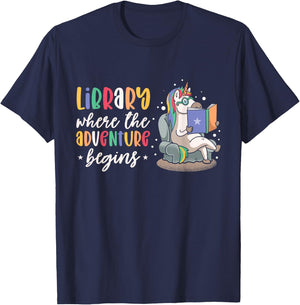 Librarian book Reader Reading Unicorn adventure T-Shirt - T-Shirt | Navy