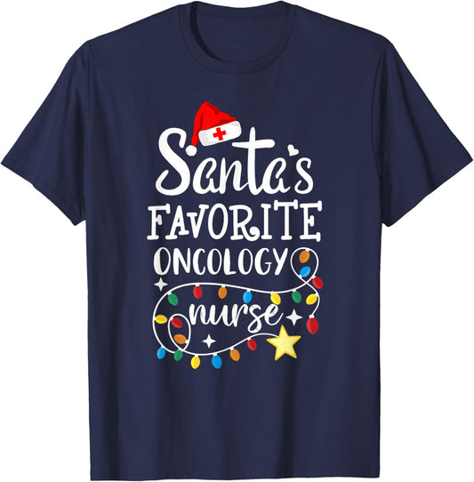 Merry Christmas Nurse Crew Santa's Favorite Oncology Nurse T-Shirt - T-Shirt | Navy