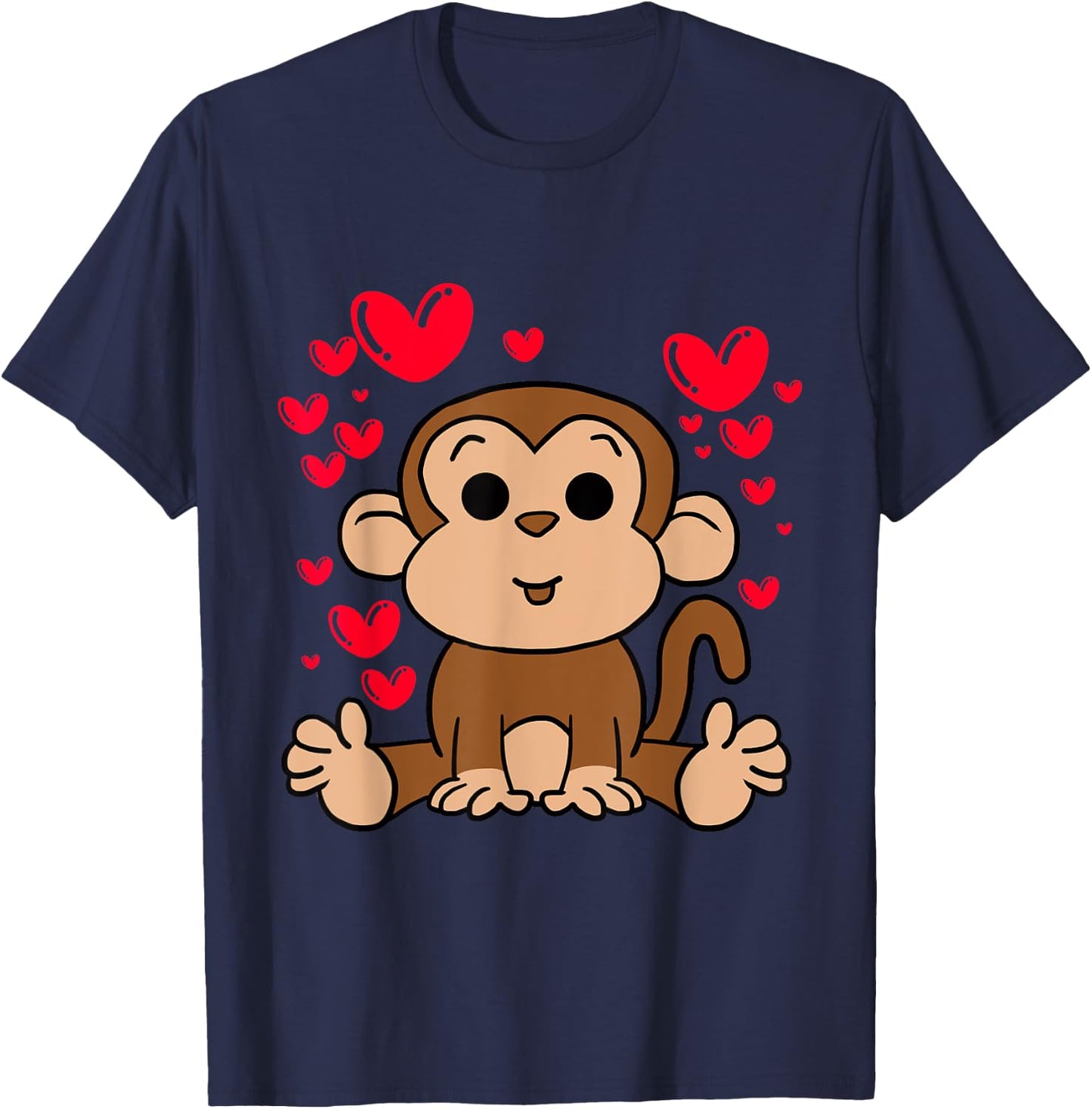 Monkey Love Valentines Day Cute Hearts Romantic Animals T-Shirt - T-Shirt | Navy