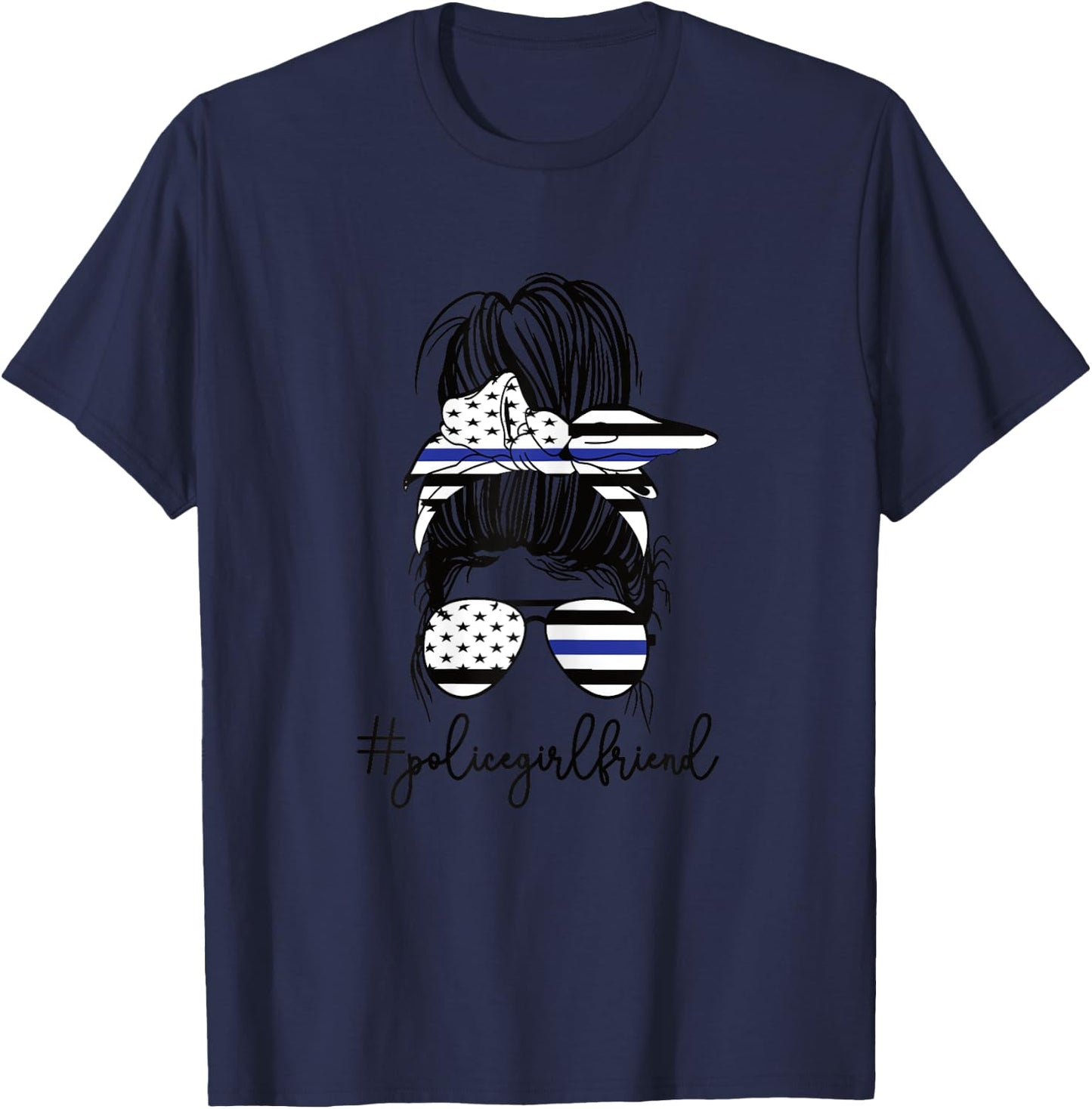 Funny Police Girlfriend Police Officer Girlfriend Blue Line T-Shirt - T-Shirt | Navy