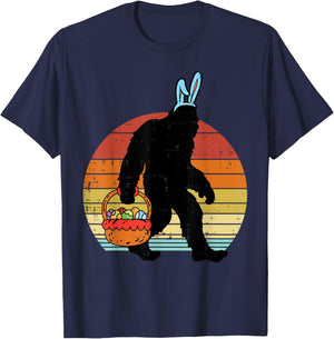 Bigfoot Sasquatch Bunny Easter Eggs Retro Men Women Kids T-Shirt - T-Shirt | Navy