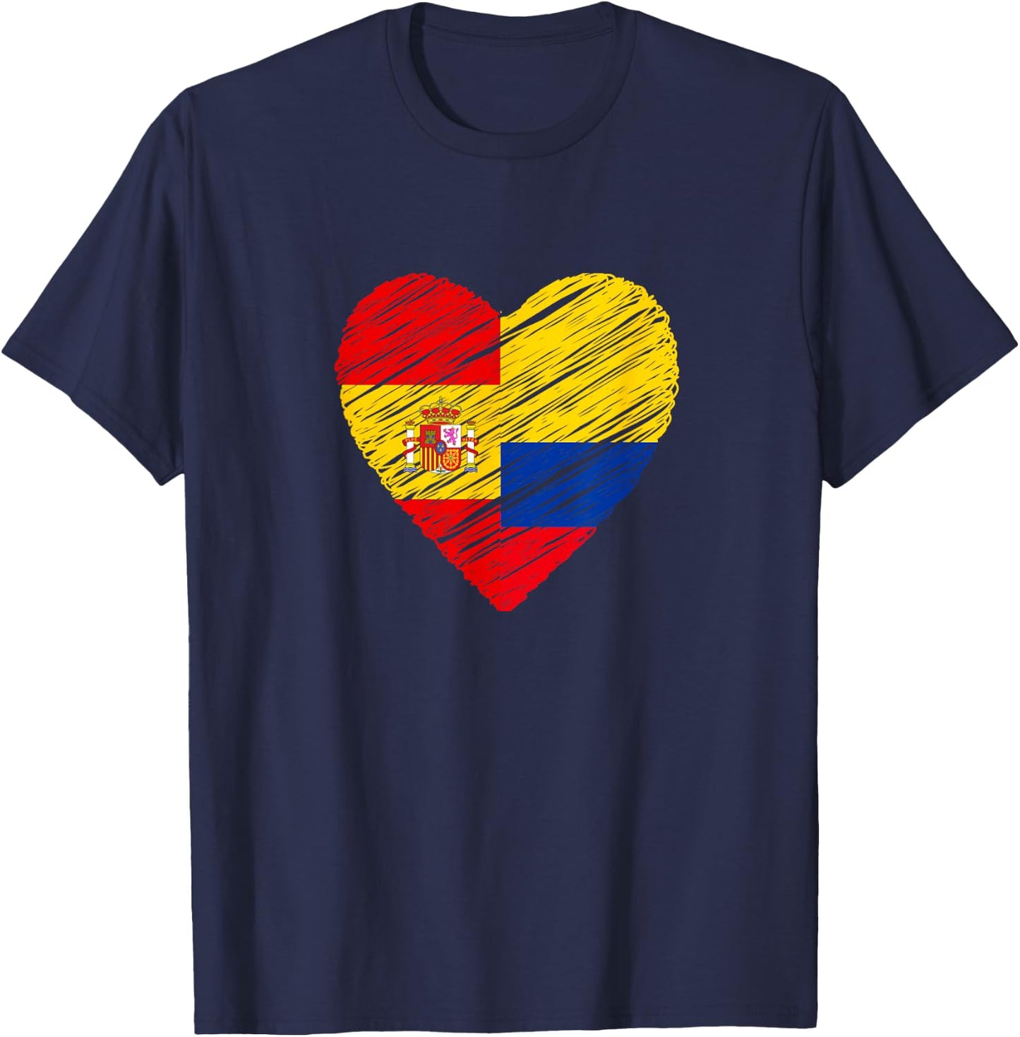 Colombia Spain Heart Spanish Flag Colombian Flag Love Heart T-Shirt - T-Shirt | Navy