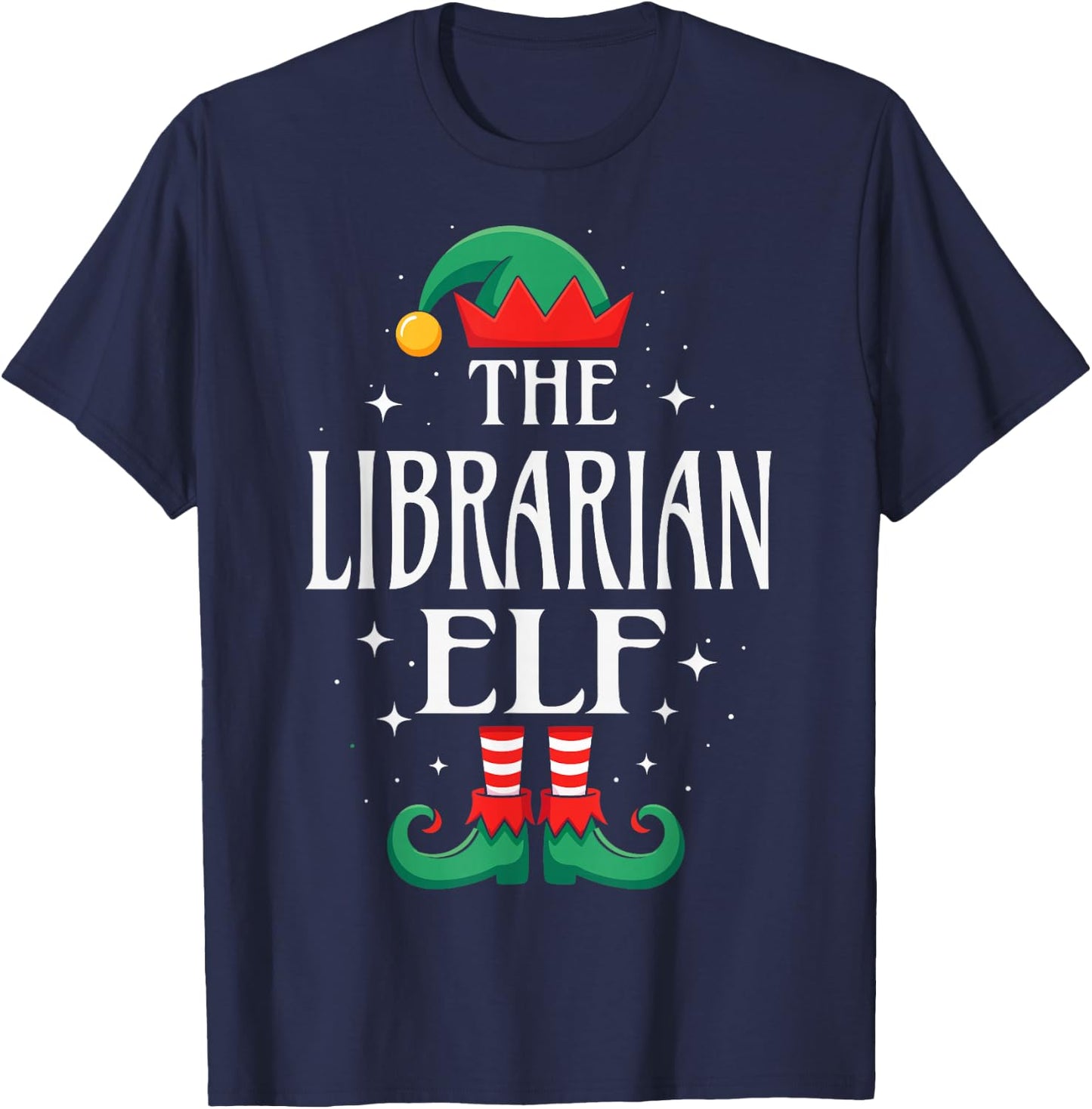 Librarian Elf Job Title Funny Christmas Matching Xmas T-Shirt - T-Shirt | Navy