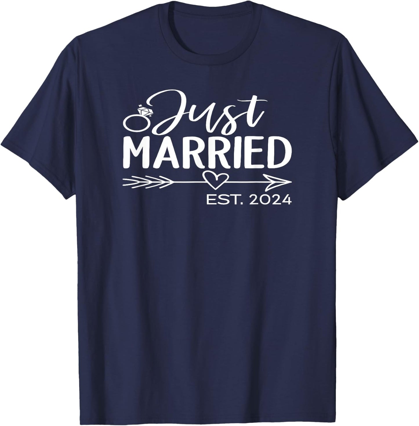 Just Married 2024 Honeymoon Wedding Couples Fiancee T-Shirt - T-Shirt | Navy