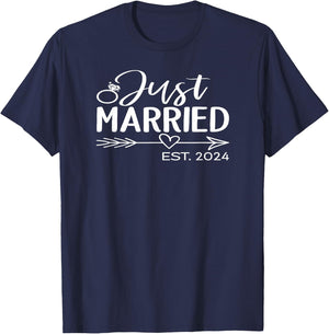 Just Married 2024 Honeymoon Wedding Couples Fiancee T-Shirt - T-Shirt | Navy