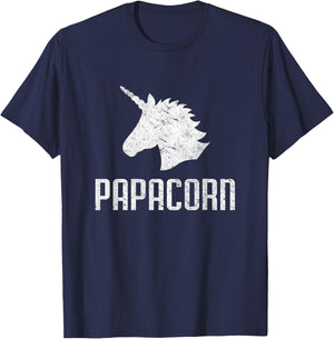 Papa Corn Unicorn Dad Funny Matching Birthday Party T-Shirt - T-Shirt | Navy