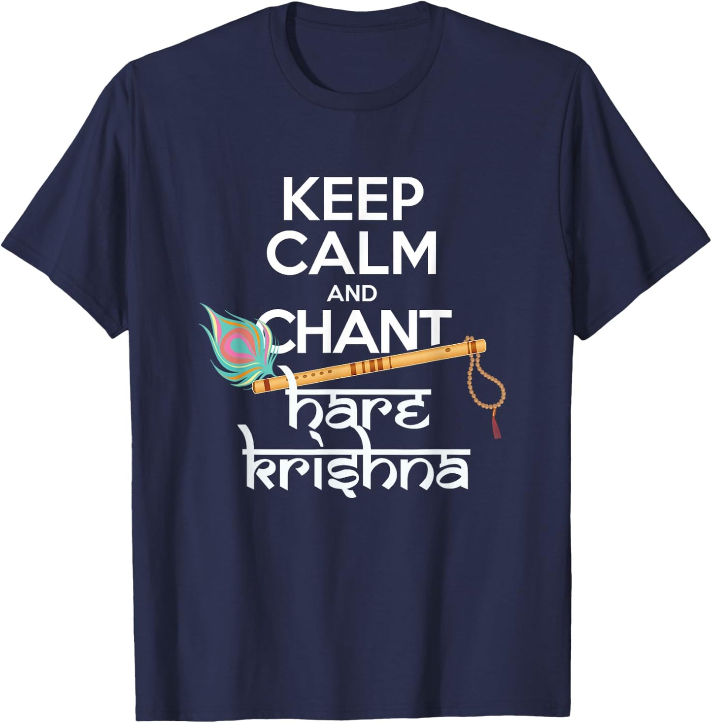 Keep Calm and Chant Hare Krishna Mantra Chanting Hinduism T-Shirt - T-Shirt | Navy
