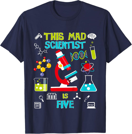 Mad Scientist Party Birthday Gift 5 Year Old T-Shirt - T-Shirt | Navy