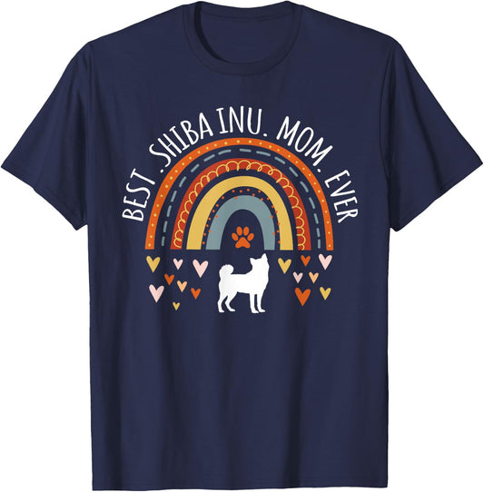 Best Shiba Inu Mom Ever Rainbow Gifts Shiba Lover Dog Mama T-Shirt - T-Shirt | Navy