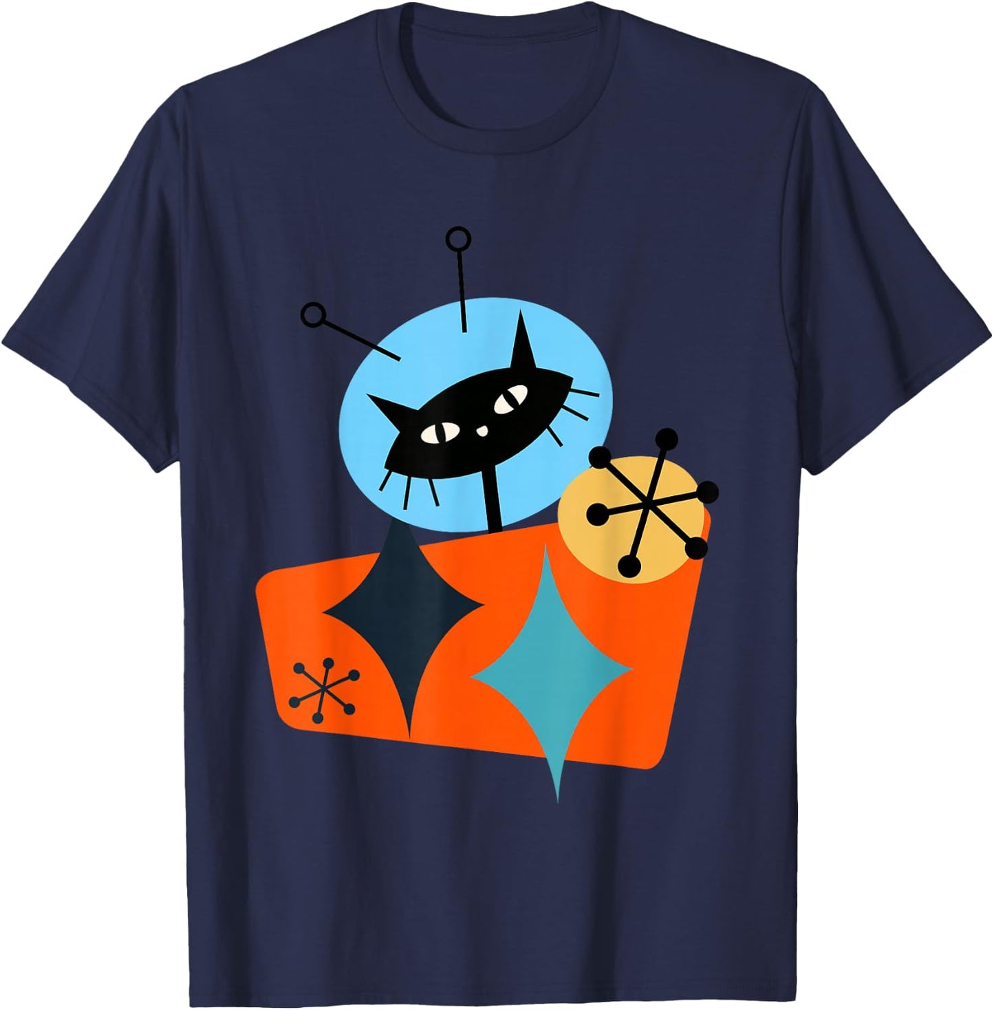 Cat Astronaut Space Retro Atomic Age Mid-Century Modern T-Shirt - T-Shirt | Navy
