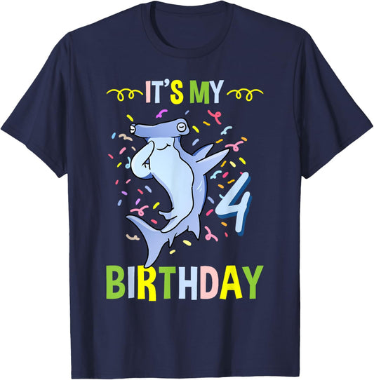 Its My 4th Birthday Hammerhead Shark T-Shirt - T-Shirt | Navy