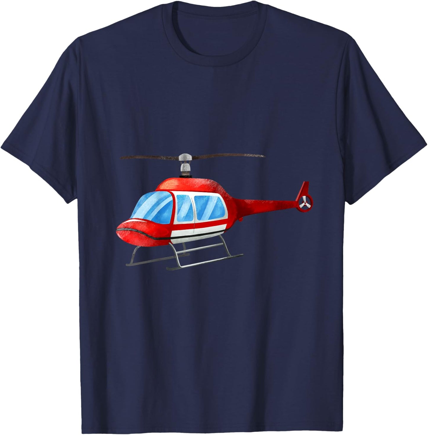 Kids Watercolor Red Helicopter Plane Construction T-Shirt - T-Shirt | Navy