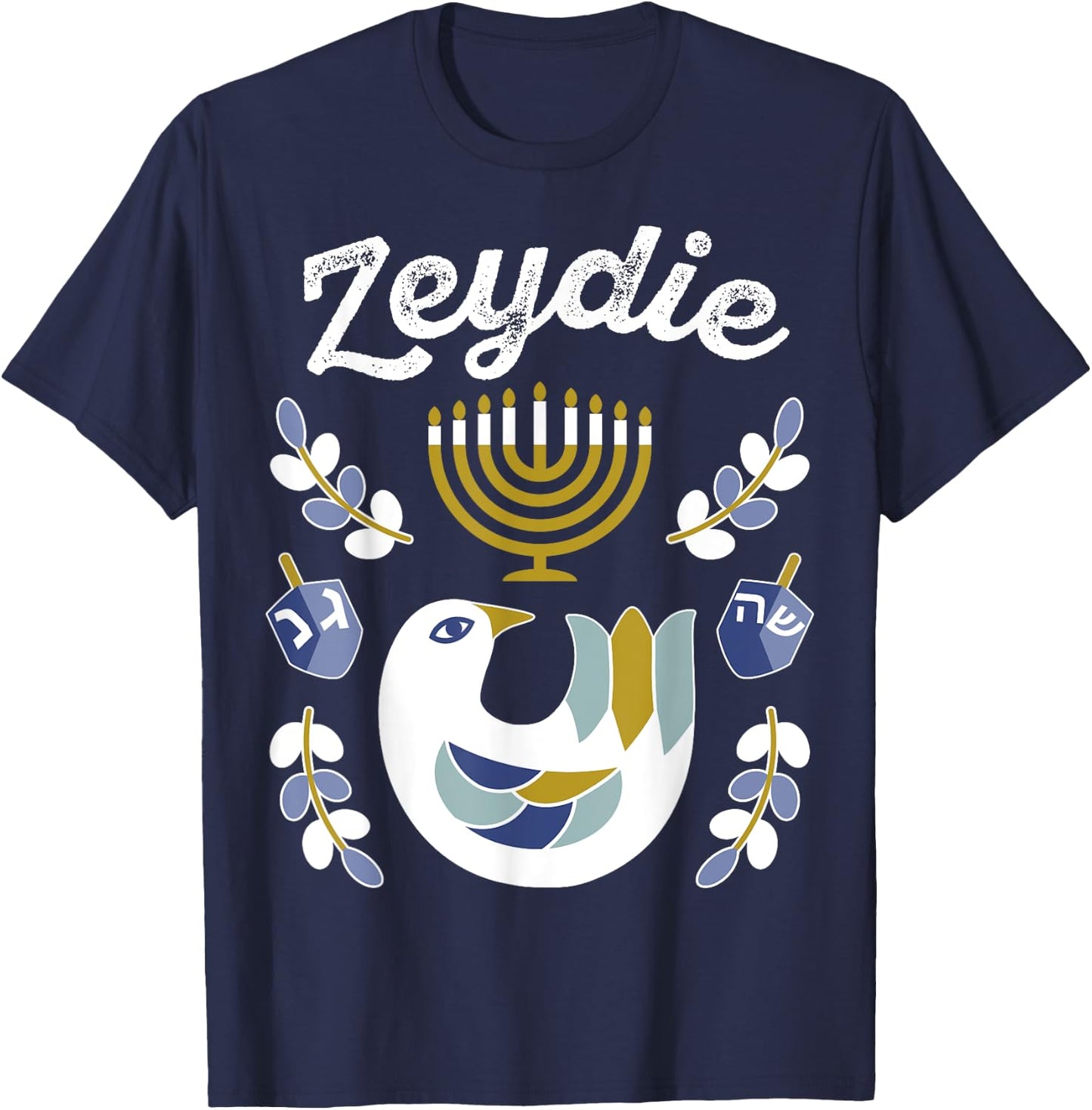 Matching Family Hanukkah Pajama Top Dreidel & Menorah Zeydie T-Shirt - T-Shirt | Navy