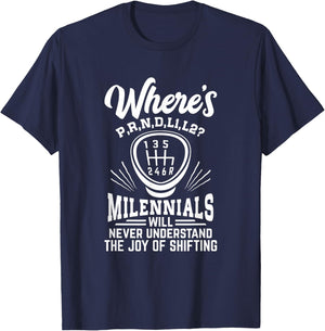 PRNDL1L2 Gearbox Stick Shift Car Manual Transmission T-Shirt - T-Shirt | Navy