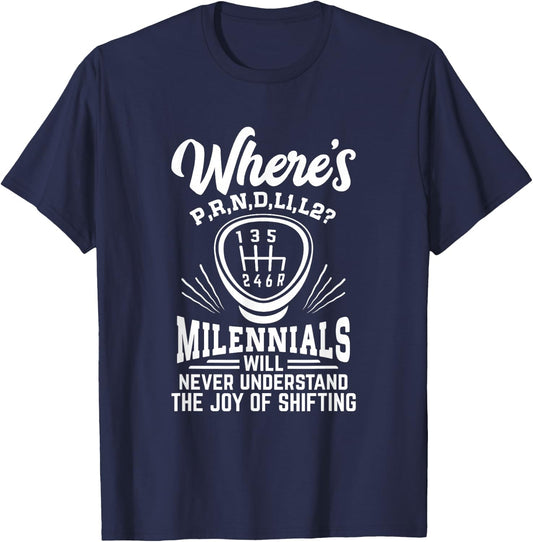 PRNDL1L2 Gearbox Stick Shift Car Manual Transmission T-Shirt - T-Shirt | Navy