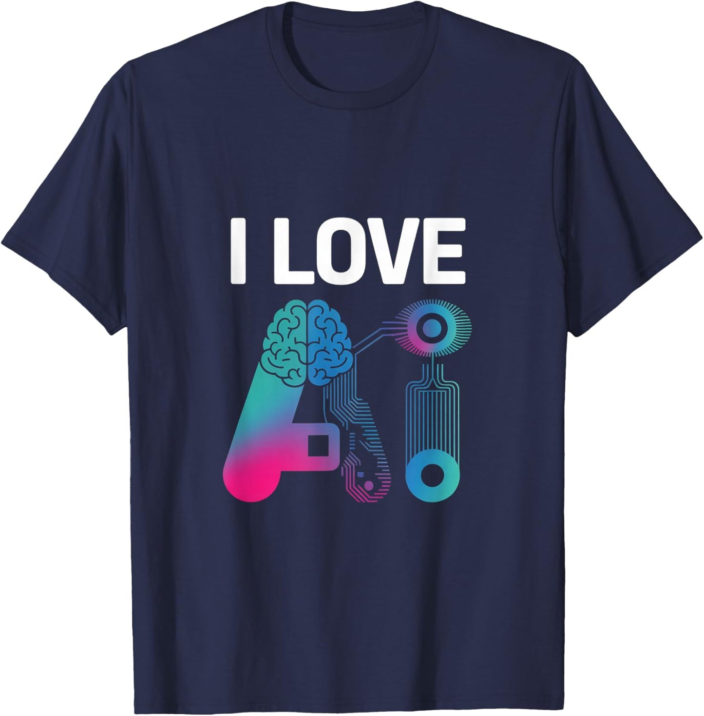 I Love Ai Brain Circuit Tech Design T-Shirt - T-Shirt | Navy