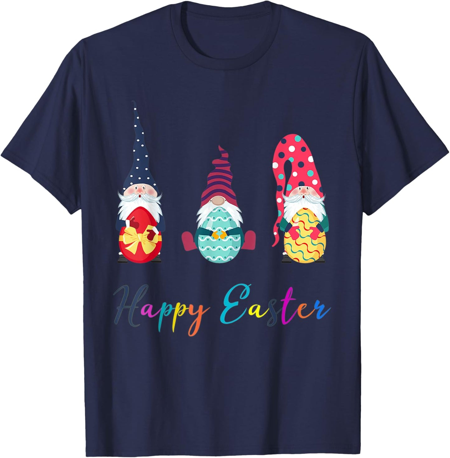 Bunny Egg Spring Girls Cute Gnome Easter Day T-Shirt - T-Shirt | Navy