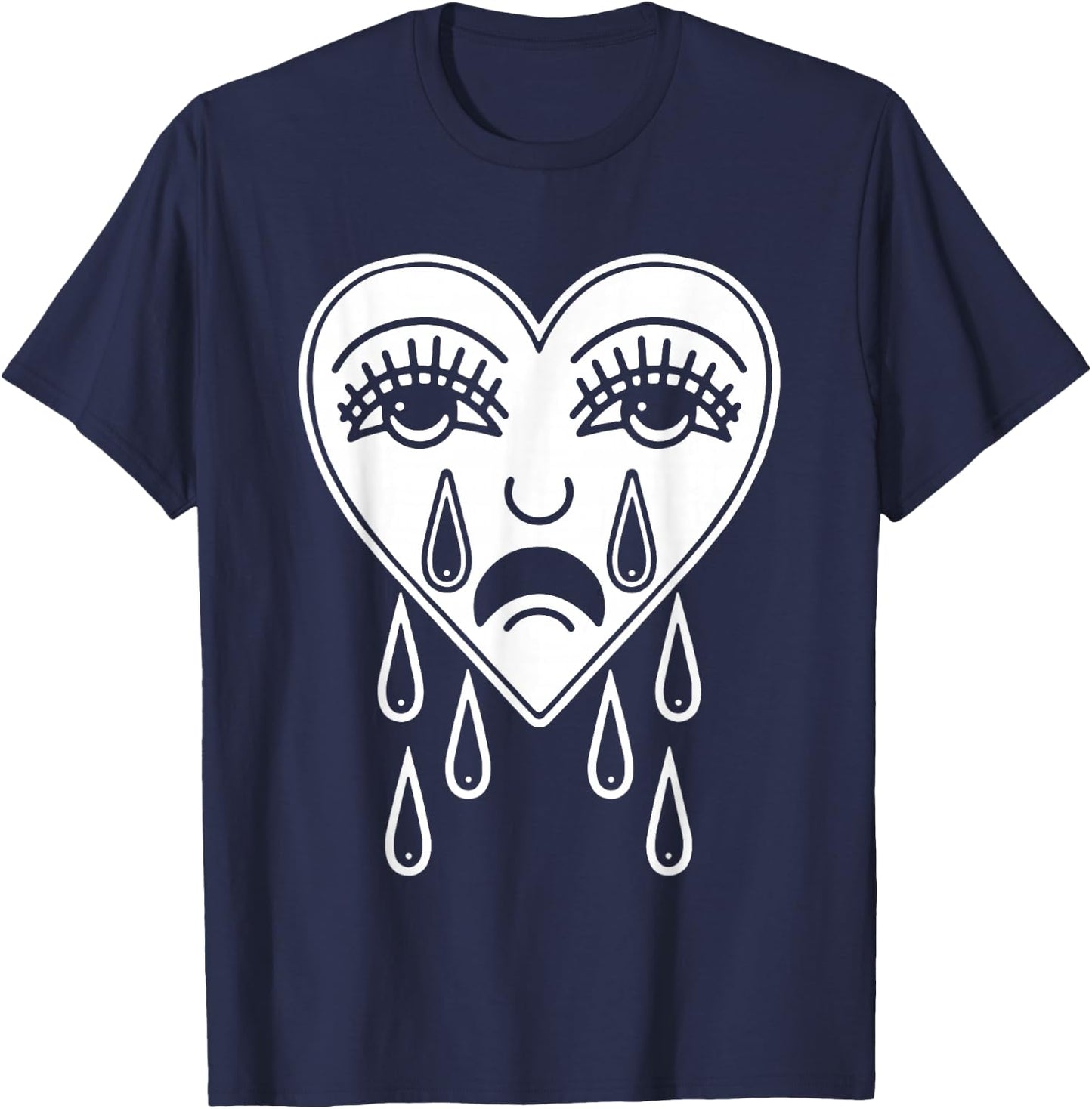 Crying Heart American Traditional Tattoo Old School Flash T-Shirt - T-Shirt | Navy