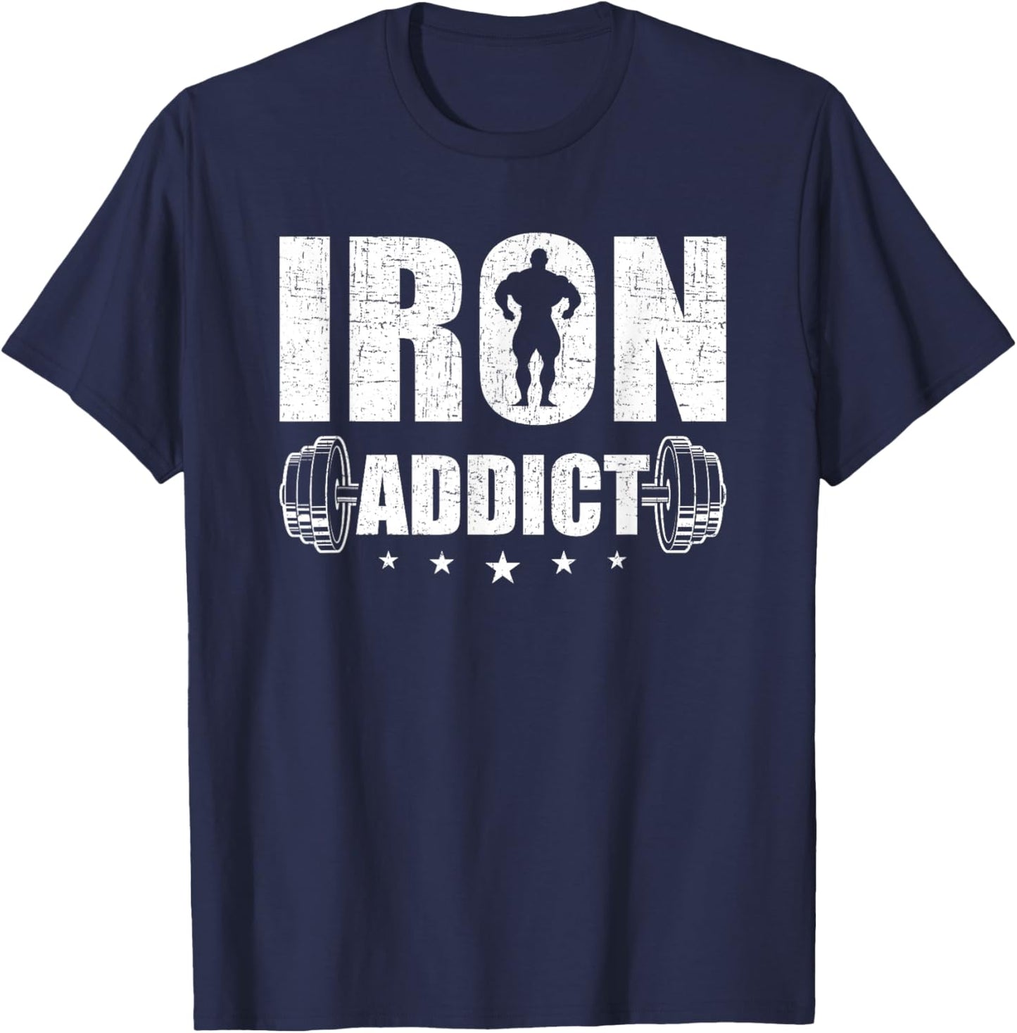 Bodybuilding Weightlifting Workout Gift Co. Iron Addict - Men's Black Cotton Blend Short Sleeve Classic Fit - Workout & Exercise and Fitness - Size Small T-Shirt - T-Shirt | Navy