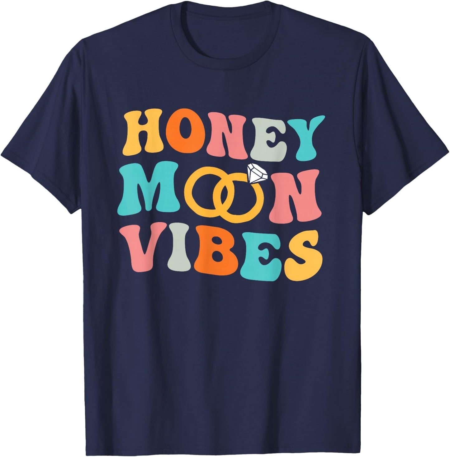 Honeymoon Vibes Retro Groovy Vintage Just Married Couple T-Shirt - T-Shirt | Navy