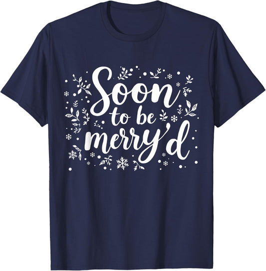 Soon to Be Merry'd Bride Engaged Matching Couples Christmas T-Shirt - T-Shirt | Navy