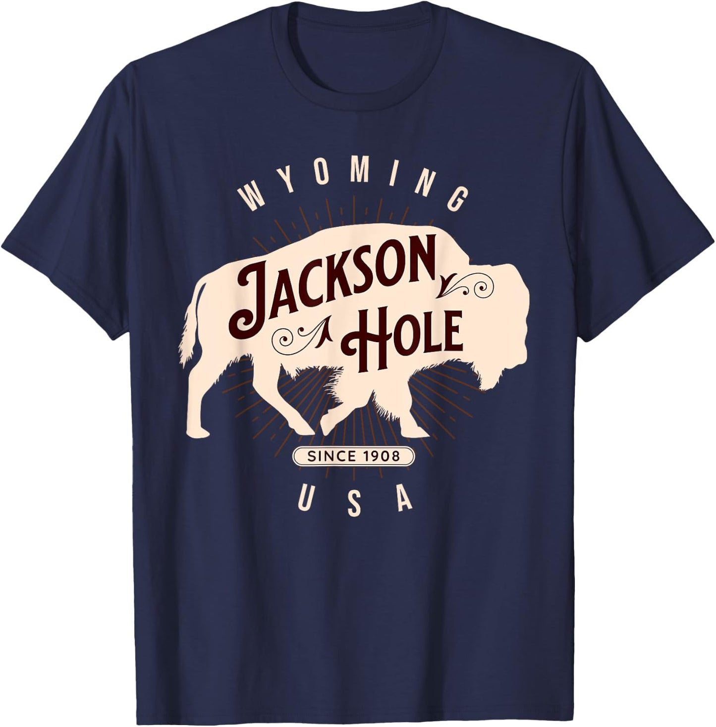 Jackson Hole Wyoming Buffalo Nature Outdoors Vintage T-Shirt - T-Shirt | Navy