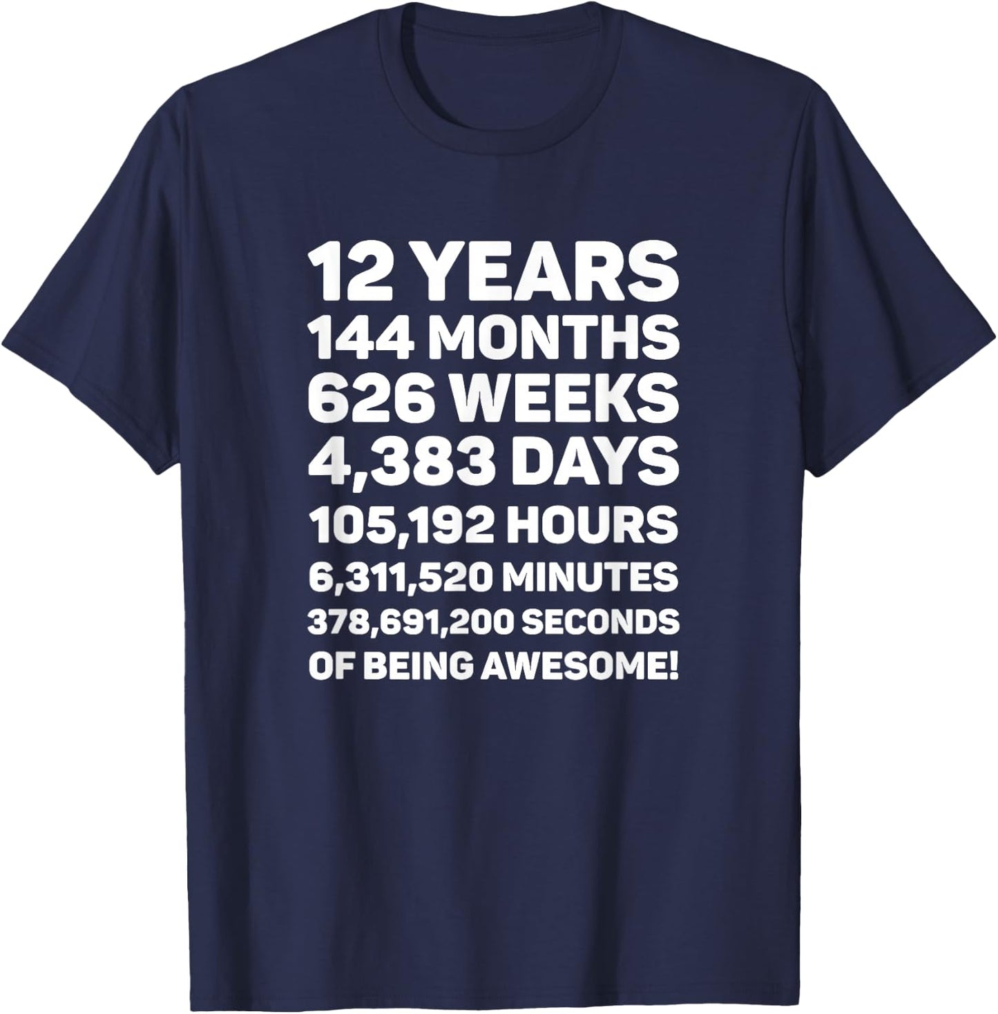 12th Birthday Shirt Gift 12 Year Old, 12 Years Awesome T-Shirt - T-Shirt | Navy