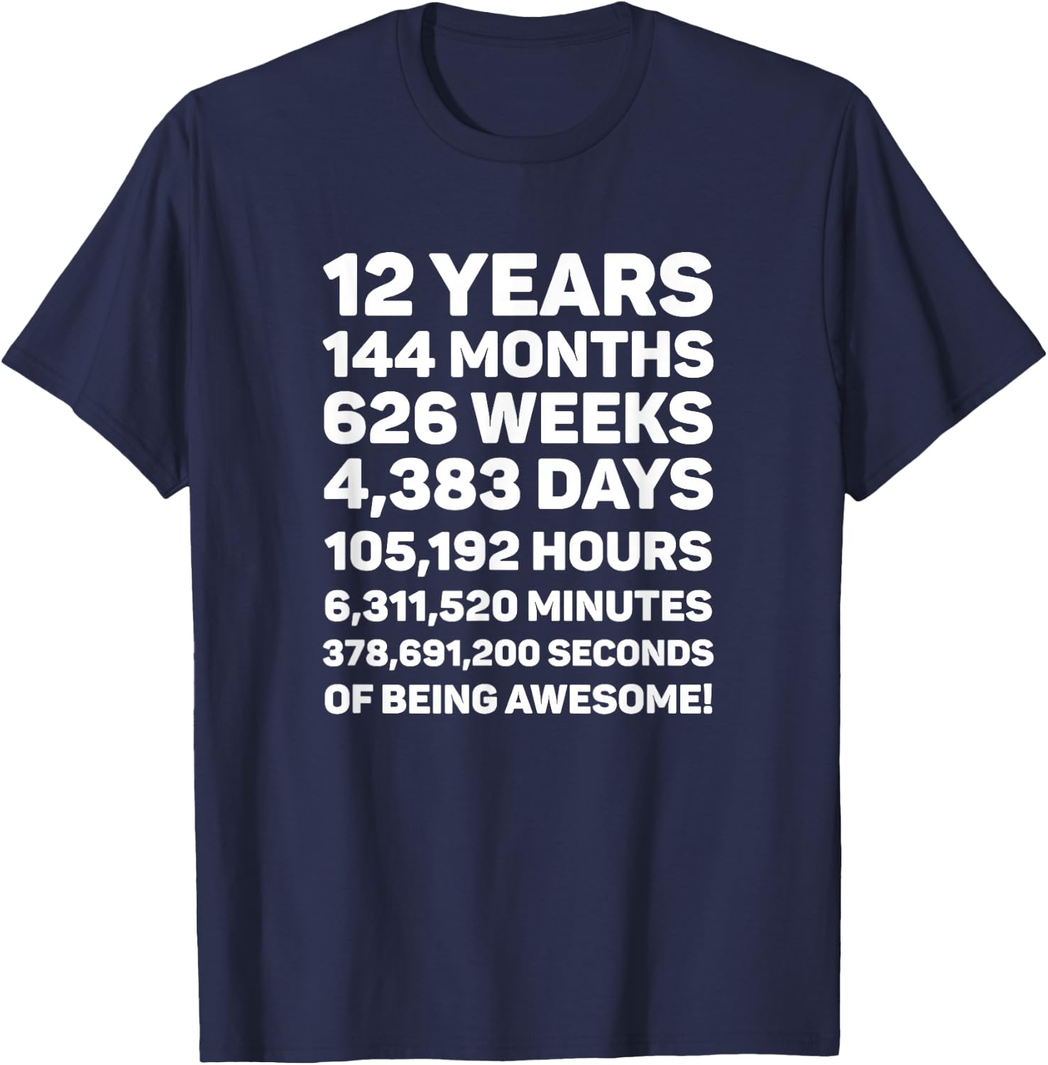 12th Birthday Shirt Gift 12 Year Old, 12 Years Awesome T-Shirt - T-Shirt | Navy