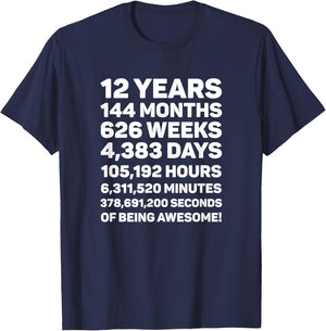 12th Birthday Shirt Gift 12 Year Old, 12 Years Awesome T-Shirt - T-Shirt | Navy