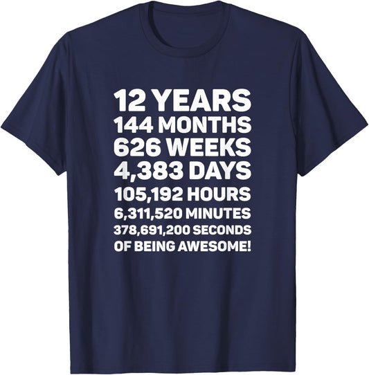 12th Birthday Shirt Gift 12 Year Old, 12 Years Awesome T-Shirt - T-Shirt | Navy