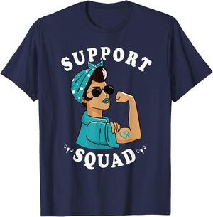 "Support Squad" Teal Ribbon Bandana Women Ovarian Cancer T-Shirt - T-Shirt | Navy
