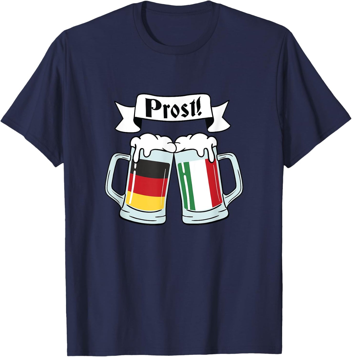 Funny Beer, Prost - Italy Germany Flag T-Shirt - T-Shirt | Navy