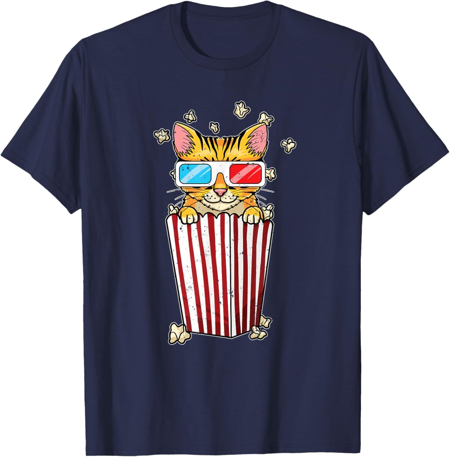 Funny Cat Movies Pun Film Fan Funny Movie Theater Popcorn T-Shirt - T-Shirt | Navy