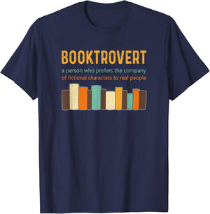 Booktrovert Book Lover Book Worm Reading Nerd Retro Colors T-Shirt - T-Shirt | Navy