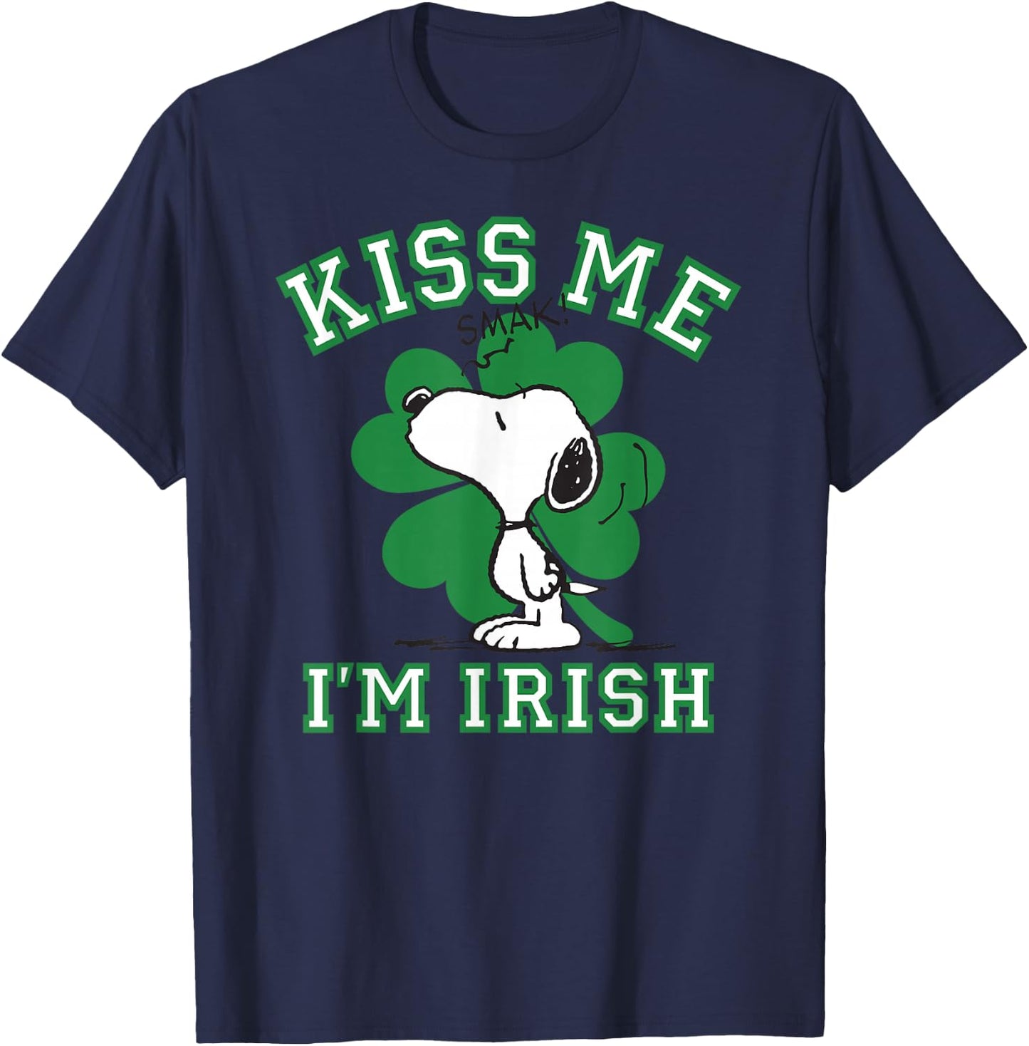 Peanuts Snoopy Kiss Me I'm Irish Clover T-Shirt - T-Shirt | Navy