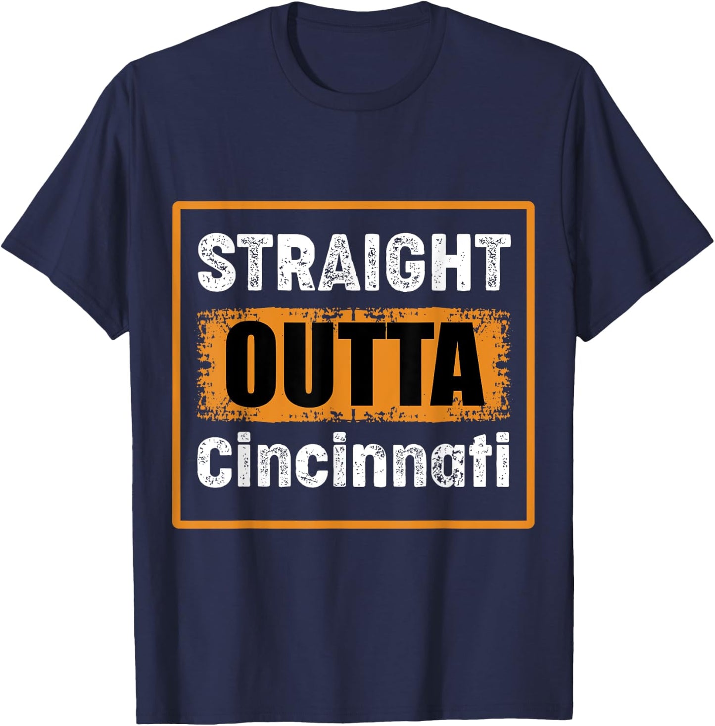 Straight Outta Cincinnati Ohio USA Retro Distressed Vintage T-Shirt - T-Shirt | Navy