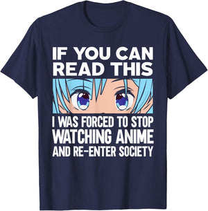 Anime art forced to re-enter society stop watching anime T-Shirt - T-Shirt | Navy