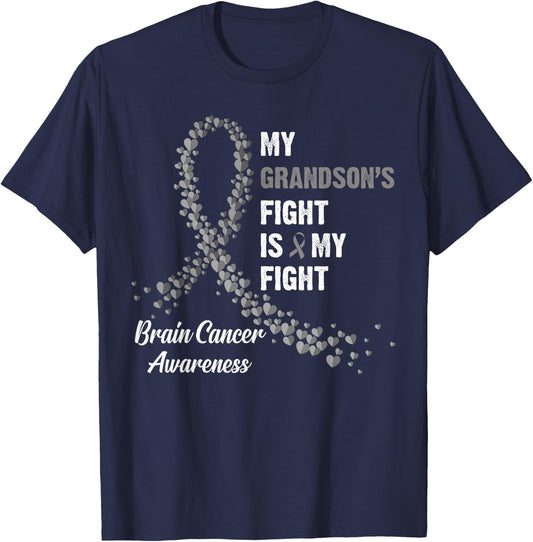 My Grandson's Fight My Fight Brain Cancer Awareness T-Shirt - T-Shirt | Navy