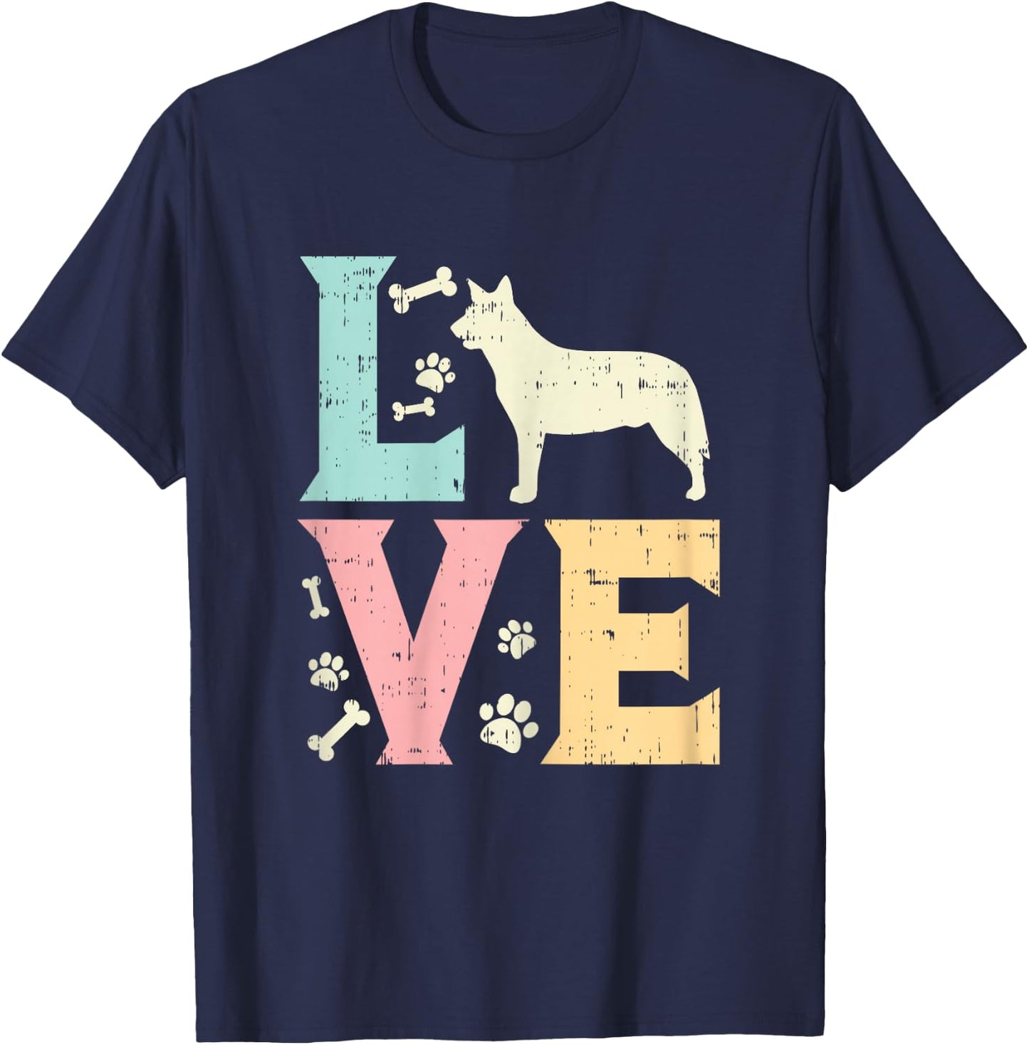 Love Heeler Animal Pet Blue Red Cattle Dog Girls Women Gift T-Shirt - T-Shirt | Navy