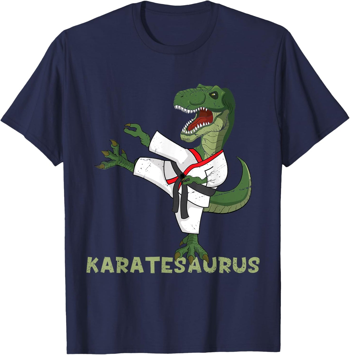 Funny Karate Dinosaur Karatesaurus T-Rex Graphic Karatist T-Shirt - T-Shirt | Navy