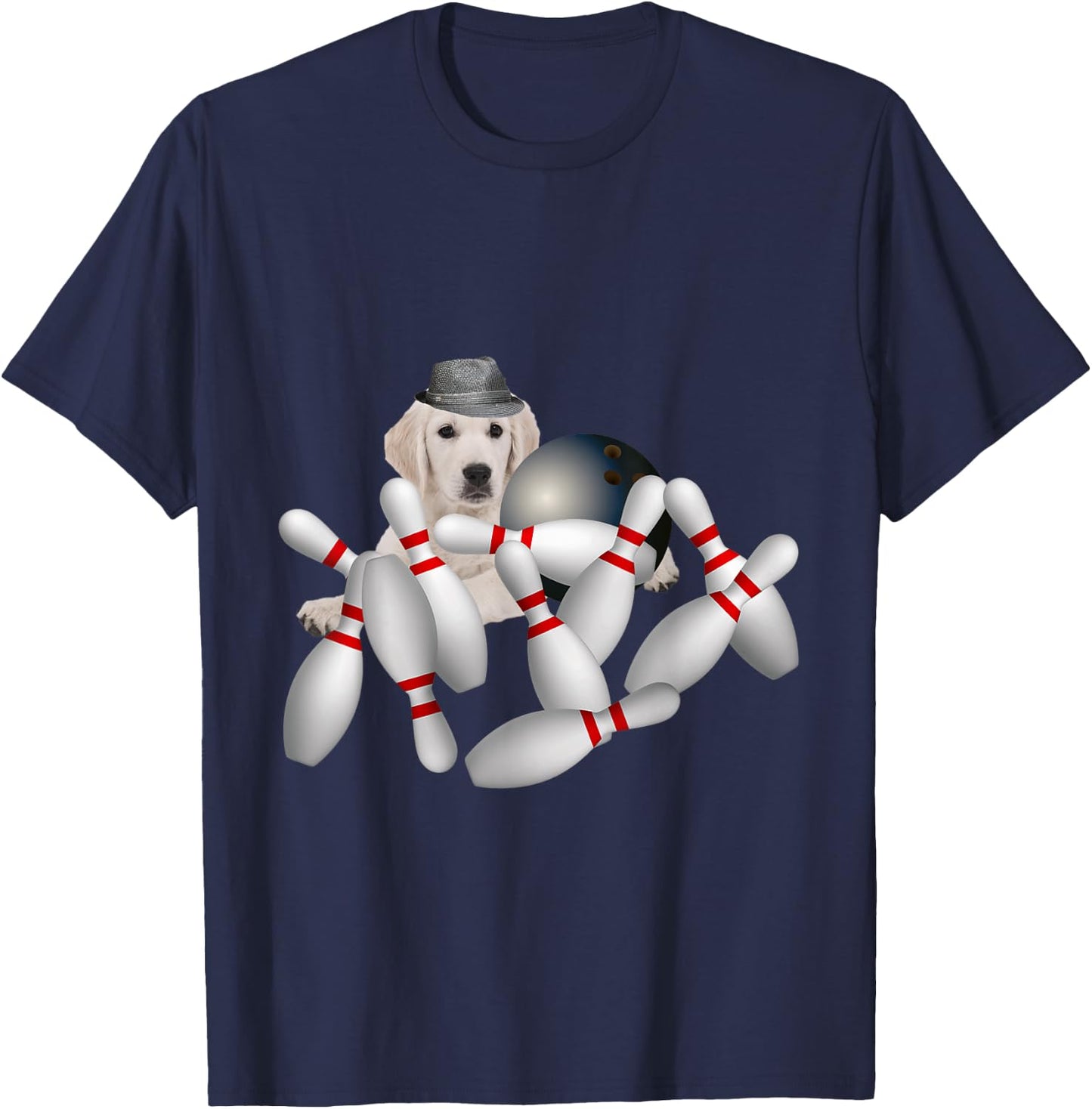 Golden Retriever Dog Dogs Pin Bowling, Funny Cute T-Shirt - T-Shirt | Navy