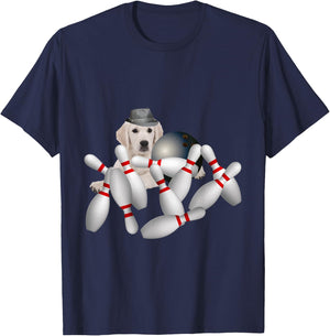 Golden Retriever Dog Dogs Pin Bowling, Funny Cute T-Shirt - T-Shirt | Navy
