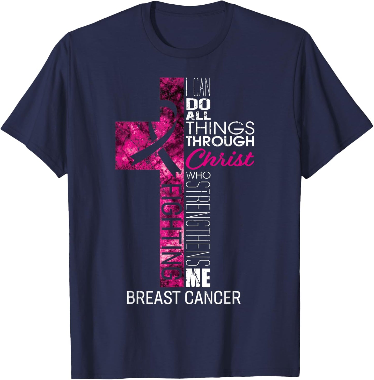Breast Cancer Awareness Gifts Pink Cross Christian Verse Mom T-Shirt - T-Shirt | Navy