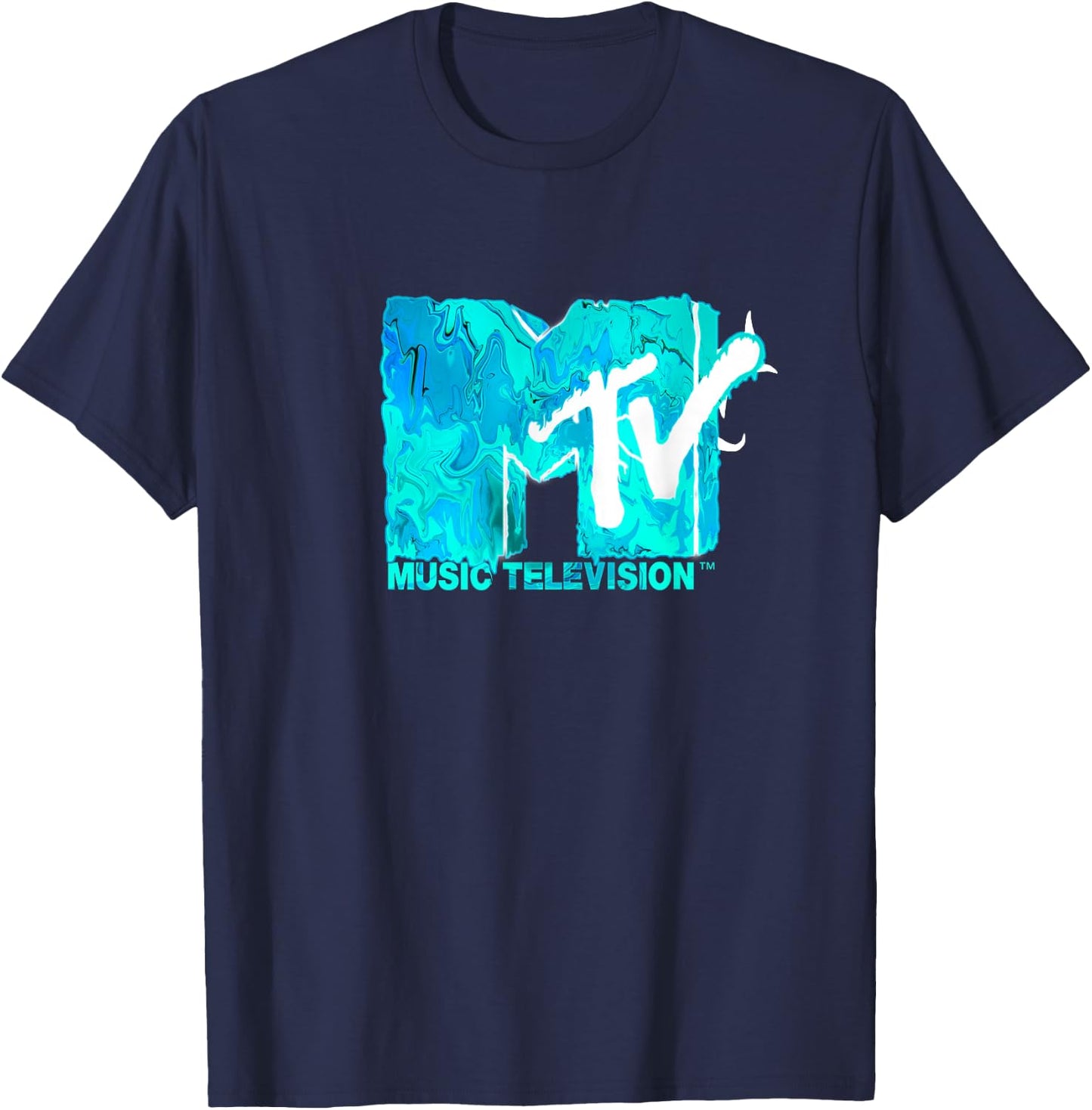 Mademark x MTV - The official MTV Logo in green blue liquid flow style T-Shirt - T-Shirt | Navy