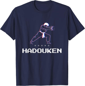 Retro Pixel Gamer Player Fighting Hadouken T-Shirt - T-Shirt | Navy