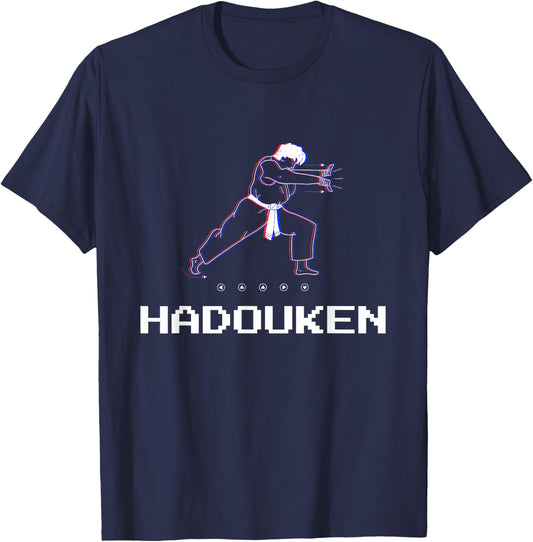 Retro Pixel Gamer Player Fighting Hadouken T-Shirt - T-Shirt | Navy