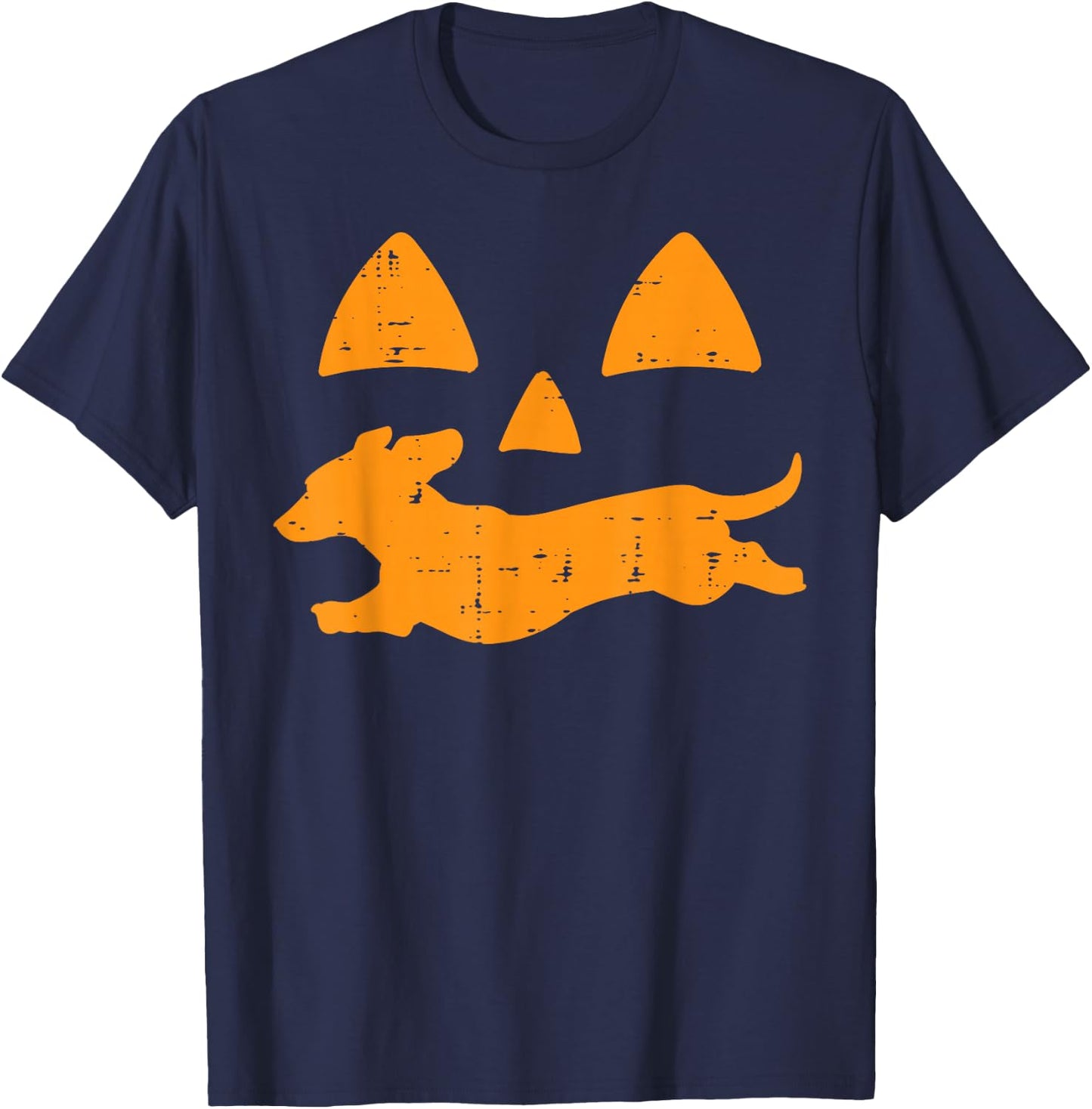 Pumpkin Eyes Dachshund Funny Halloween Jack O Lantern Dog T-Shirt - T-Shirt | Navy